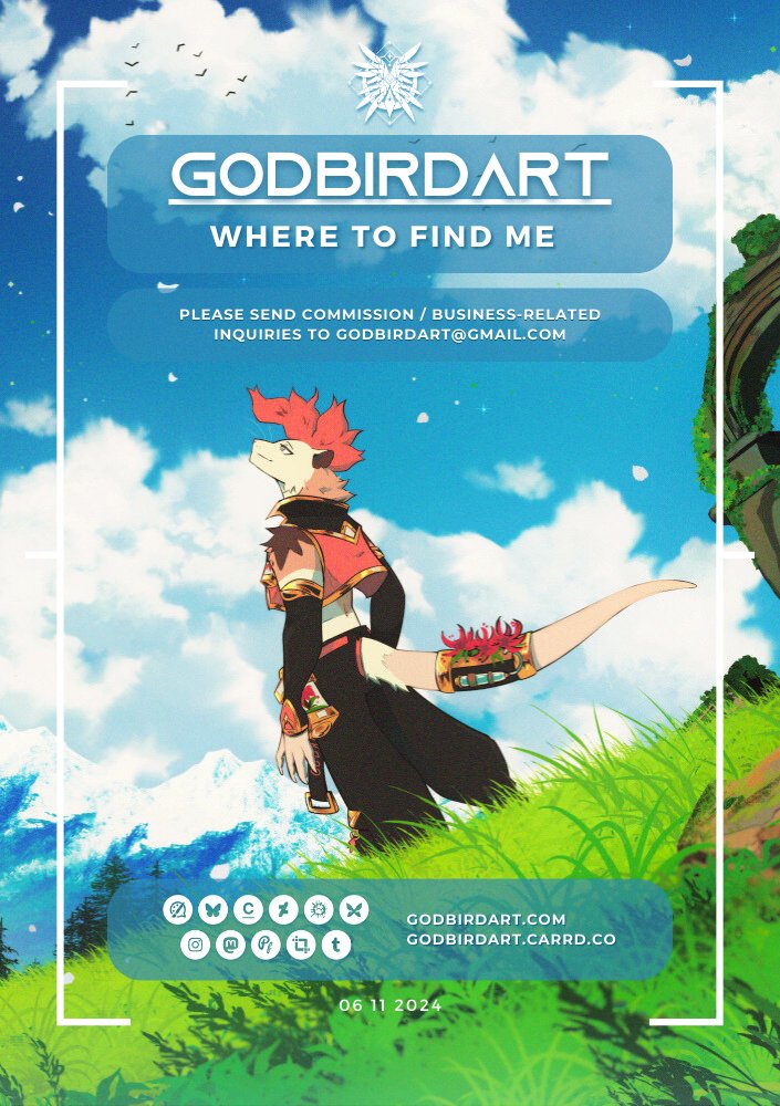 godbirdart's tweet image. γ GODBIRDART β¦ ABOUT γ
tobias β¦ he / they β¦ π¨π¦π³οΈββ§οΈ
π± commission info β¦ godbirdart.com
πΏ socials β¦ godbirdart.carrd.co
π work inquiries β¦ godbirdart@gmail.com
I primarily post work-related updates here, check out my sites for socials I'm more active on!