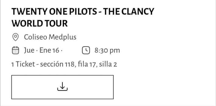_agusthope's tweet photo. Holaa, una amiga está vendiendo 1 o sus 2 entradas al concierto de tøp en Colombia el 16 de enero, sección 118 a $230 (1millon de pesos colombianos) por si a alguien le interesa 🙏🏻🙏🏻

Ayúdenme a difundir, me pidió ese favor https://t.co/csoLDqPgQM