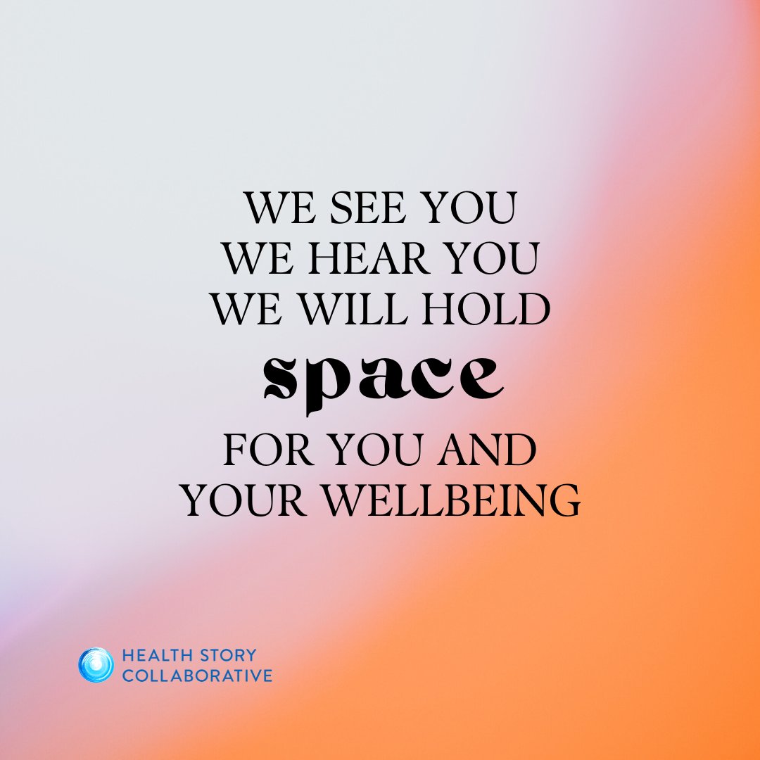 HealthStoryCo's tweet photo. Today is a day for care: care for yourself and care for your community members. At Health Story Collaborative, we are here to care for our community by witnessing, listening, and most of all advocating for wellbeing. https://t.co/GOewVlfQsc