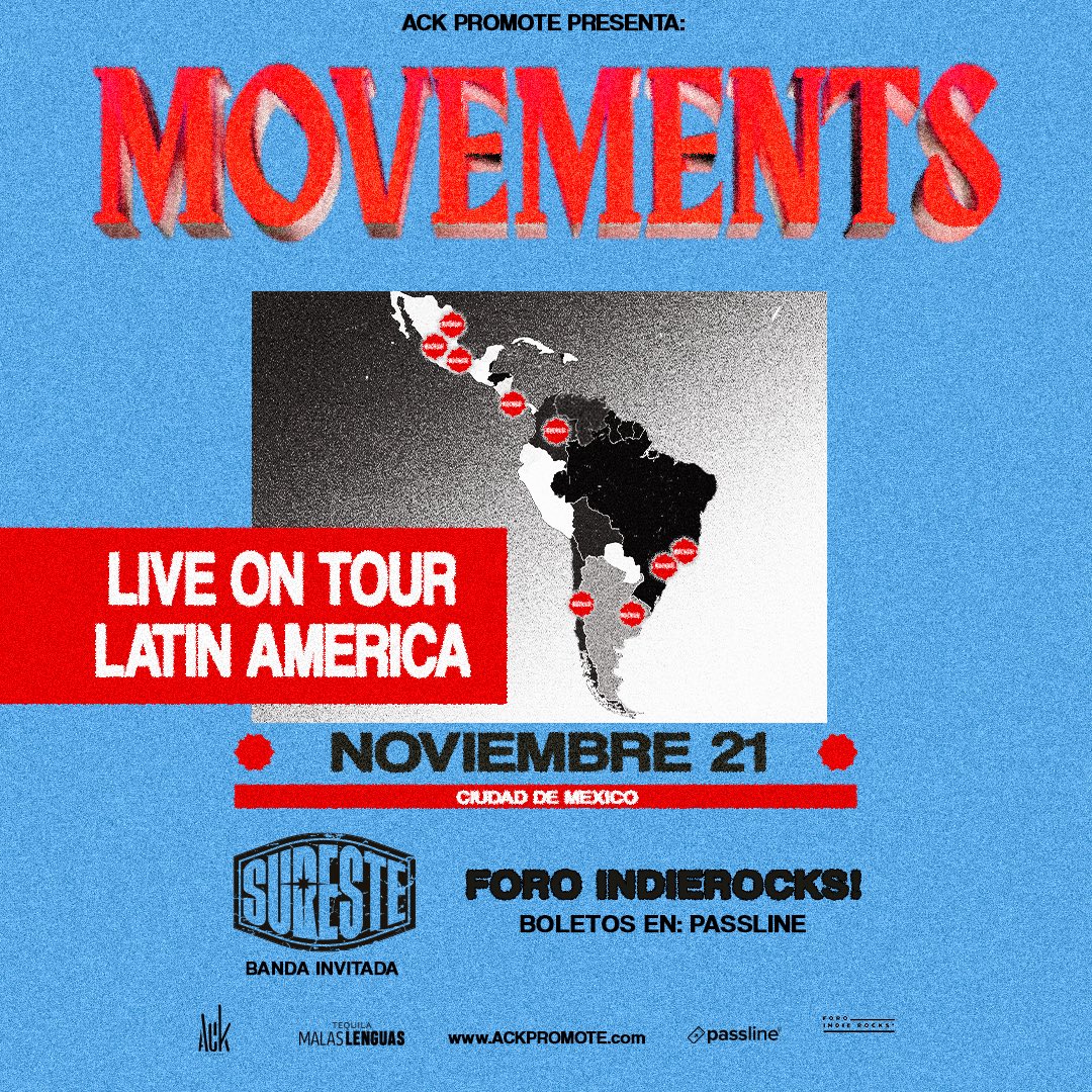 rockkk_me's tweet photo. #Movements | ¡El frenético en rock alternativo de @movementsCA llegará al @ForoIndierocks este 21 de noviembre! 🧨

¡Boletos en @PasslineMexico!

#ForoIndieRocks #AckPromote #Passline #LiveOnTour #LatinAmerica #RockkKMe #CDMX #Conciertos https://t.co/bBrdMT3J3m
