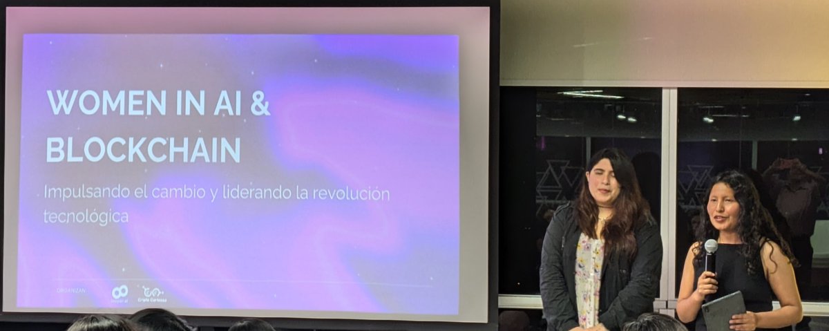 En el arranque del Women in AI &amp; Blockchain organizado por <a href="/Soledad110295/">Soledad Ñahui Sullca 🇵🇪🚀</a> de @LooperAI y <a href="/LaCryptoWitch/">celexia 👁️🌪️</a> de <a href="/CriptoCuriosas/">Cripto Curiosas 💜🔍</a>
#LimaTechWeek en <a href="/Globant/">Globant</a>
