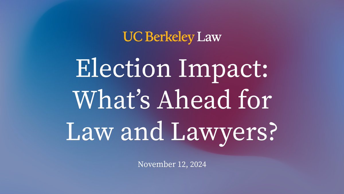 Join Dean Chemerinsky and Professors Andrew Bradt, Jonathan Glater, Saira Mohamed, Andrea Roth, Jeff Selbin, and Emily Zhang for a discussion of the election and what it means for the law.

Tuesday, Nov. 12, 2024 at 5pm

law.berkeley.edu/event/election…