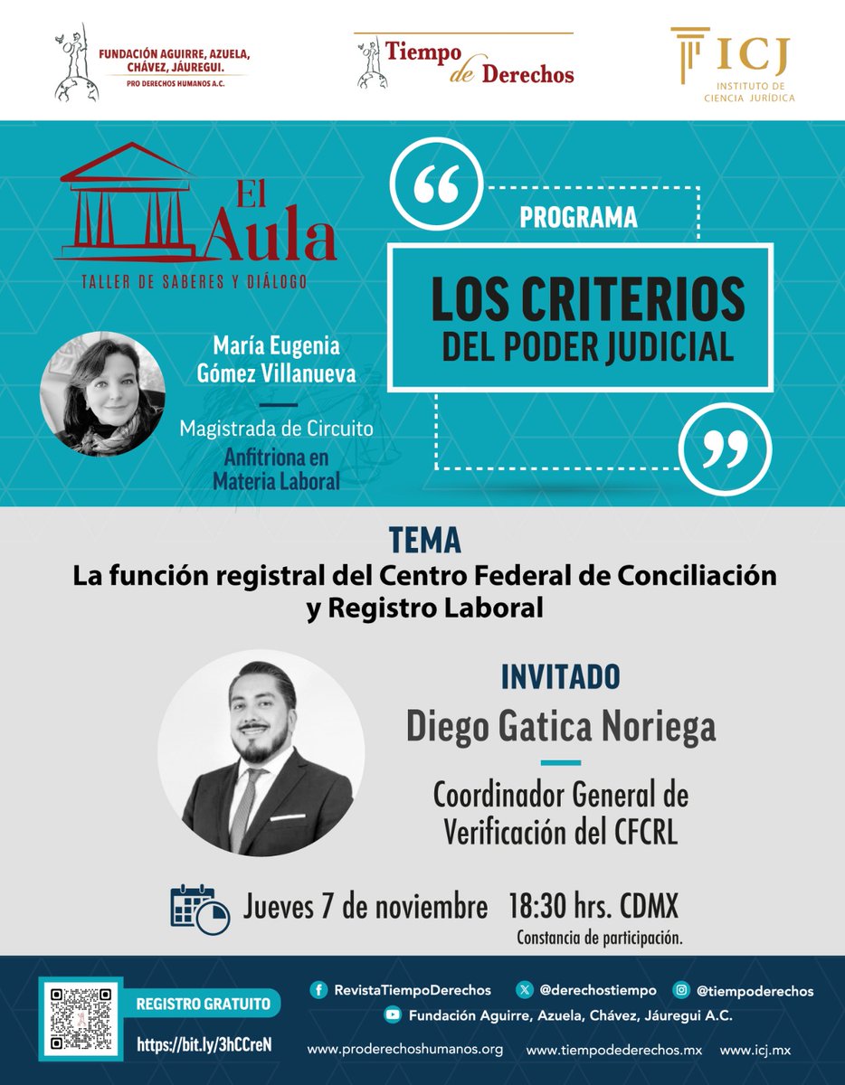 Tiempo_derechos's tweet photo. #ElAula
🎙️𝐋𝐨𝐬 𝐂𝐫𝐢𝐭𝐞𝐫𝐢𝐨𝐬 𝐝𝐞 𝐏𝐨𝐝𝐞𝐫 𝐩𝐫𝐞𝐬𝐞𝐧𝐭𝐚: 𝐋𝐚 𝐟𝐮𝐧𝐜𝐢𝐨́𝐧 𝐫𝐞𝐠𝐢𝐬𝐭𝐫𝐚𝐥 𝐝𝐞𝐥 𝐂𝐞𝐧𝐭𝐫𝐨 𝐅𝐞𝐝𝐞𝐫𝐚𝐥 𝐝𝐞 𝐂𝐨𝐧𝐜𝐢𝐥𝐢𝐚𝐜𝐢𝐨́𝐧 𝐲 𝐑𝐞𝐠𝐢𝐬𝐭𝐫𝐨 𝐋𝐚𝐛𝐨𝐫𝐚𝐥
📷 ¿Cómo asegura que los derechos de los trabajadores sean protegidos? ¿Qué implicaciones tiene su labor para las relaciones laborales y la conciliación de conflictos?
No te pierdas el tema con la Magistrada de Circuito María Eugenia Gómez Villanueva (@MIMISGOM) y Diego Gatica Noriega como invitado especial.
@ICJmexico
@Fundacion_AACJ
📅07 Noviembre
📷18:30 hrs.
¡Regístrate y obtén tu constancia! https://t.co/V9J7UKr9ex