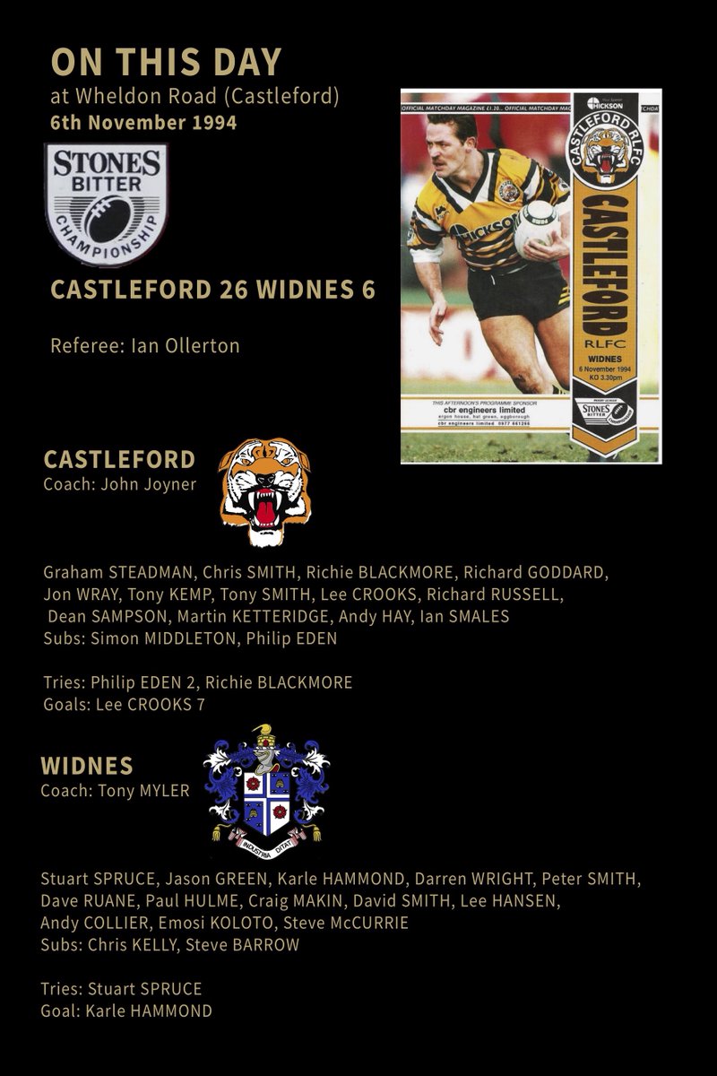 On this day, back in 1994, Widnes were visitors down the Lane, a formidable <a href="/CTRLFC/">Castleford Tigers</a>  side, who finished 3rd in the table that season, beat Widnes 26 - 6!