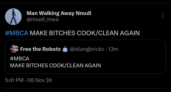 nnudi_mwa's tweet photo. #MenWalkingAway #MWA #manwalkingaway #MenWithAlternatives #MenWithAttitude #WALKINGAWAY #FFFVSDAM #PassportBros #PassportBrothers #MenGoingTheirOwnWay #MGTOW #RedPills #RedPill #manosphere #masculinity #StopSimpin #stopsimping #FemaleNature 

Content credit: @islangbrickz https://t.co/fqYH6MDKSa