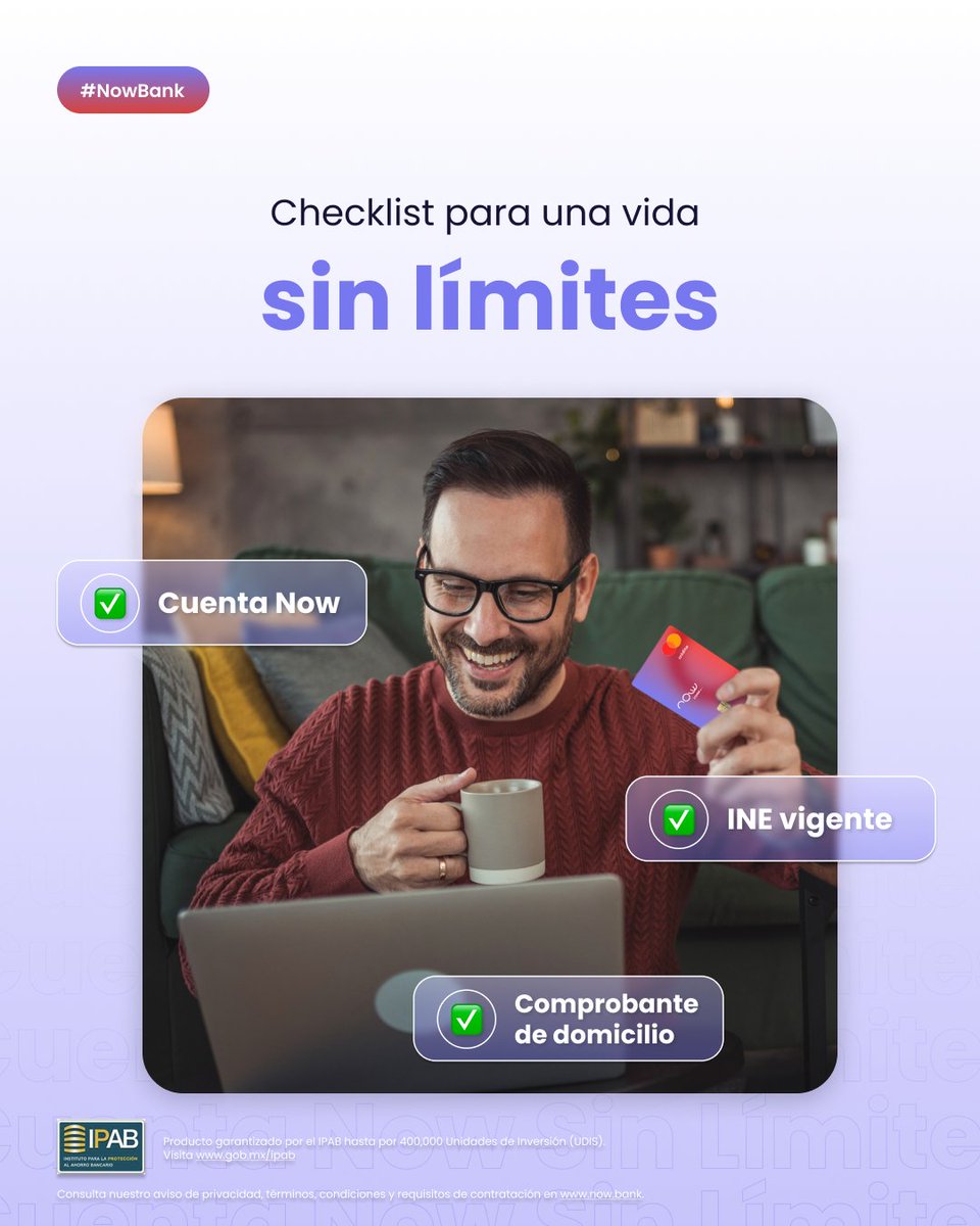 Sin importar la cantidad, deposita y maneja tu dinero a tu ritmo.

Tu cuenta está lista para recibir todo lo que quieras. 💸

Más transacciones, más control.

#NowBank #Neobanco #CuentaSinLímites