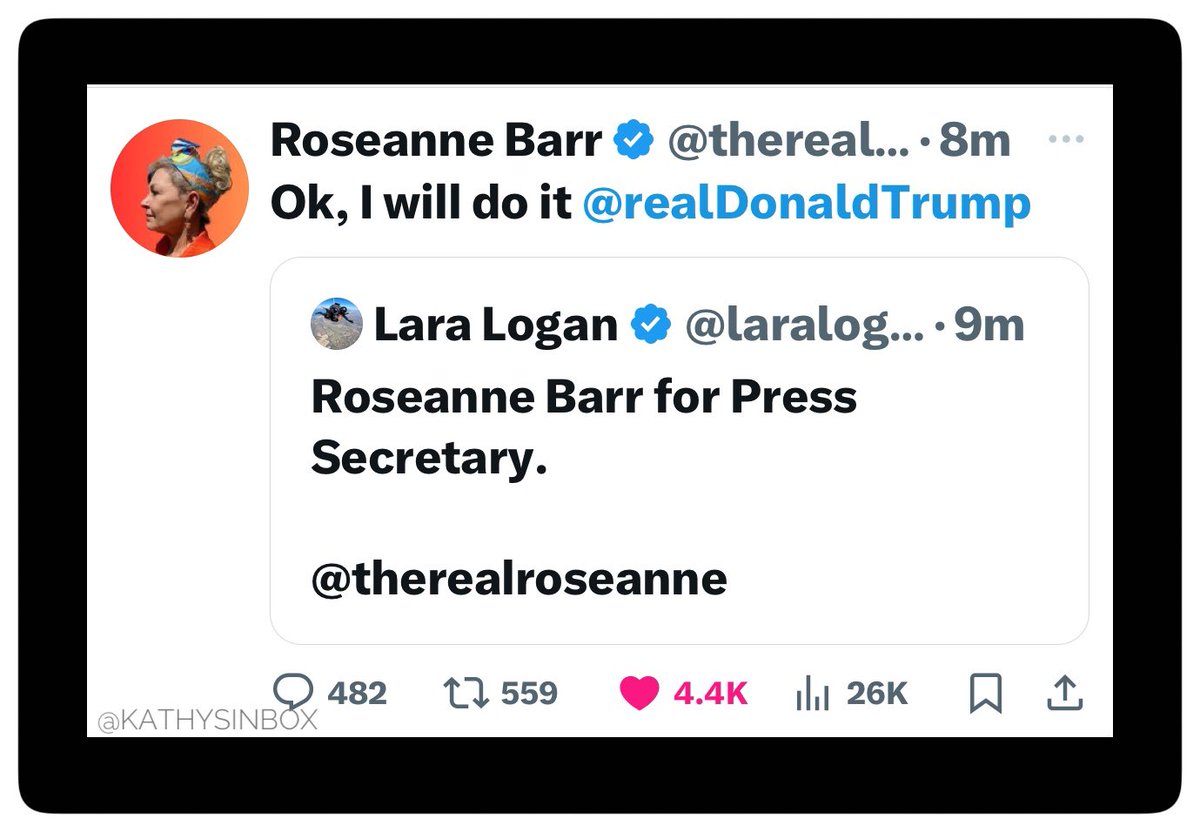 CantAffordFood's tweet image. No, @therealroseanne will be Press Secretary