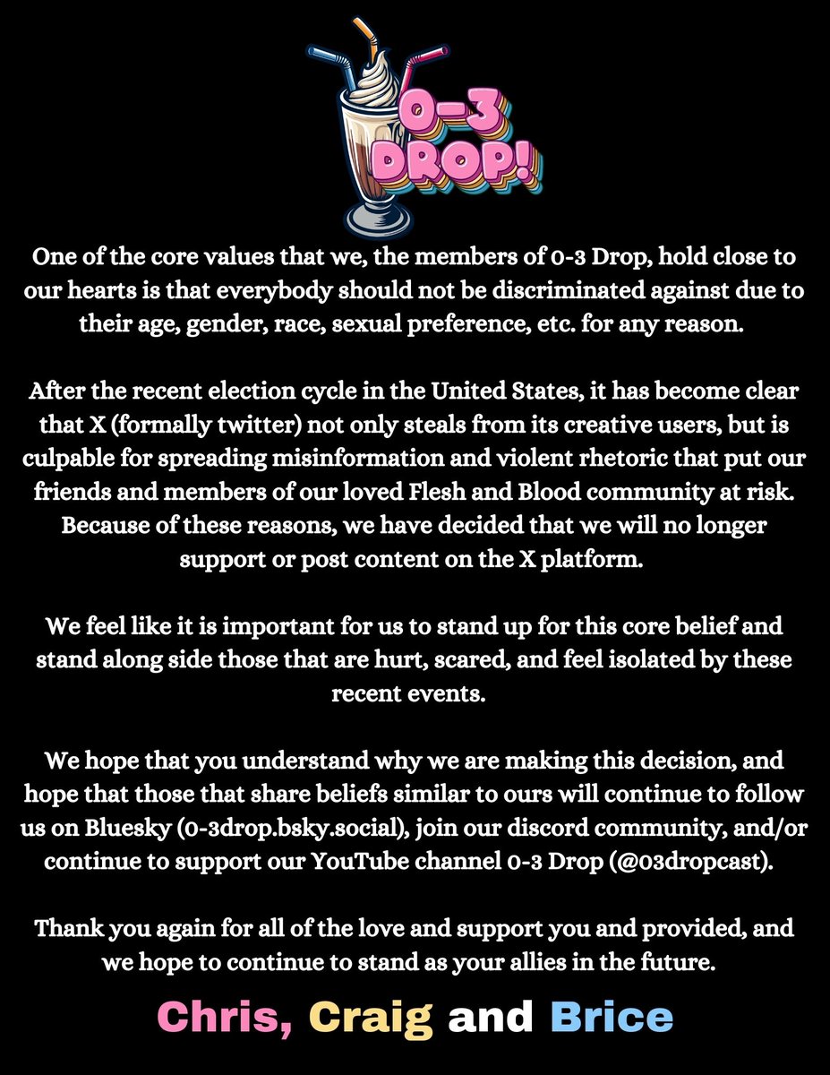 Announcement from the 0-3 Drop Team: