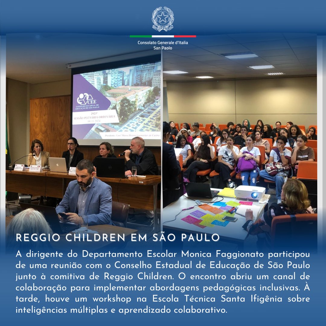 ItalyinSaoPaulo's tweet photo. #SFIM encontros importantes em São Paulo entre o conselho estadual de educação e Reggio Children, que contou com a participação da dirigente escolar Monica Faggionato. https://t.co/6Arv6K3hIq