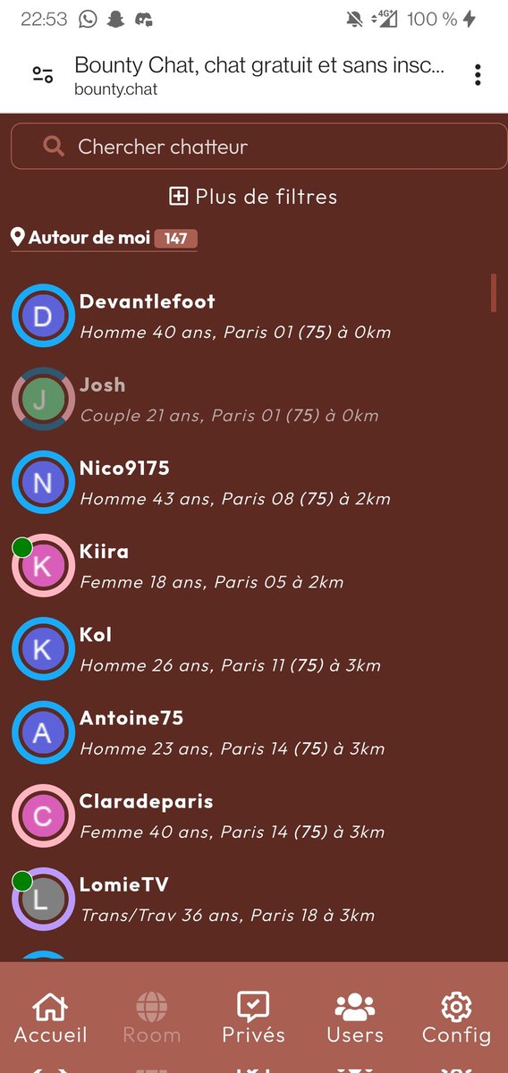 De plus en plus de monde sur le tchat pour adulte bounty ! 🔞🥵

#tchat #rencontre #discussion #bdsm #candaulisme #gay #trav #trans #naturiste #exib #soumi #domi
