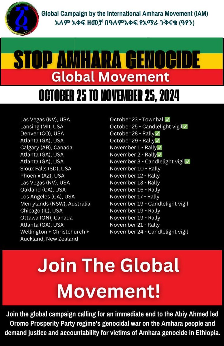 AAA_Amhara's tweet photo. ⚡️🪧#PROTEST: IAM in partnership with local Amhara organizations has organized a global🌍 campaign to stop #AmharaGenocide in Ethiopia. Rallies and candlelight vigils are scheduled in cities across the United States🇺🇸, Canada🇨🇦, Australia🇦🇺 and New Zealand🇳🇿. https://t.co/L2KF6lO6cW
