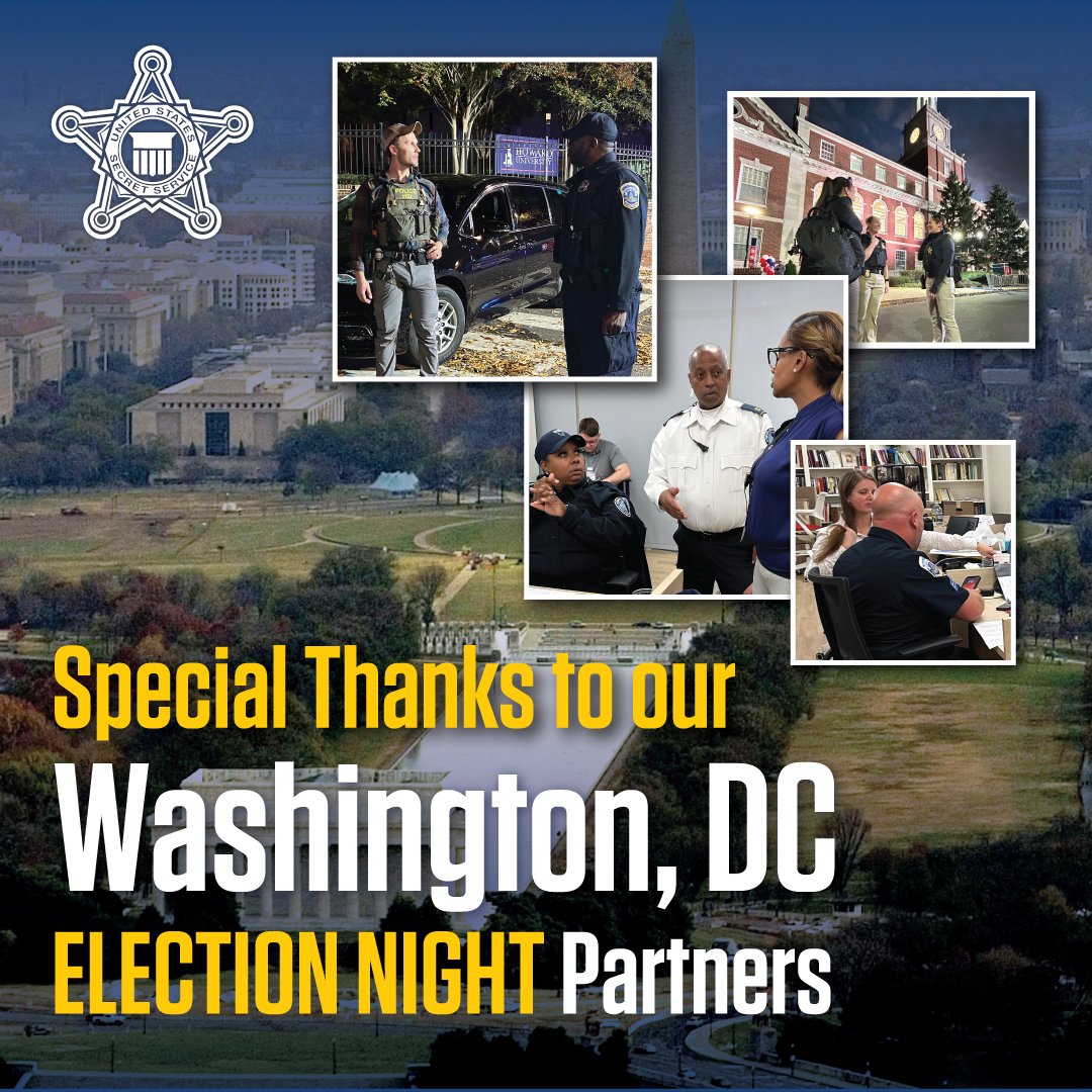 SecretService's tweet photo. A special thanks to our partners in South Florida and Washington, D.C. on a historic 2024 election night. Your dedication and unwavering support were invaluable in ensuring the safety and security of these high-profile events. https://t.co/YBVUAvjf1o