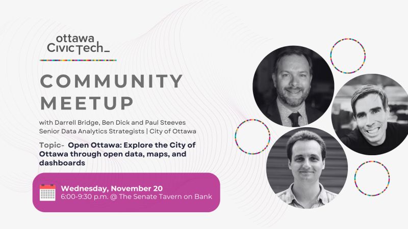 Ottawa Civic Tech (@yowcivictech) on Twitter photo Looking forward to hosting the open data and analytics team from <a href="/ottawacity/">City of Ottawa</a> at our next meetup on November 20!
๐๏ธ When: Nov 20 at 6:00 PM
๐ Where: Senate Tavern on Bank
๐ RSVP: meetu.ps/e/ND397/jmMdM/i
#CivicTech Looking forward to hosting the open data and analytics team from <a href="/ottawacity/">City of Ottawa</a> at our next meetup on November 20!
๐๏ธ When: Nov 20 at 6:00 PM
๐ Where: Senate Tavern on Bank
๐ RSVP: meetu.ps/e/ND397/jmMdM/i
#CivicTech
