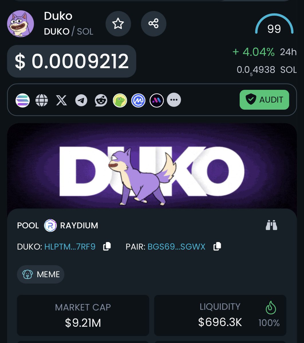 ProTheDoge's tweet photo. $DUKO mcap back over $9 million 🚀 https://t.co/R7aeoz6p75