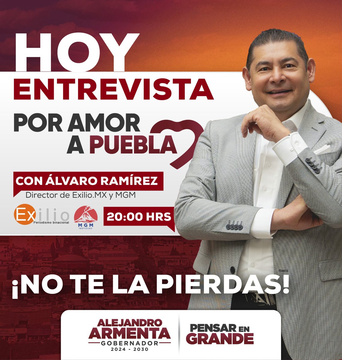 Alvaro_Rmz_V's tweet photo. #Exclusiva 🎥 | @armentapuebla_, a días de rendir protesta.

El gobernador electo aborda:

📌 Estrategia de seguridad

📌 La sintonía con @Claudiashein

📌 Se consagrará a los poblanos, afirma

📌 Las reflexiones, la familia, la ruta inmediata

20 hrs, por @MgmPuebla y @MxExilio https://t.co/S2RZ4rgNMj