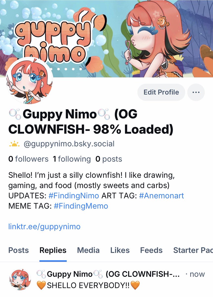 GuppyNimo's tweet photo. 🫧SHELLO! 🫧

I made a bluesky account! Where i’m planning to mainly promote my content when I am ready to re-debut (Which isn’t yet but I promise it’s still coming, I have the model we’re just working on assets for streaming and debut surprises 😜)

https://t.co/EAJFcaLguk https://t.co/WYf6xBhhSh