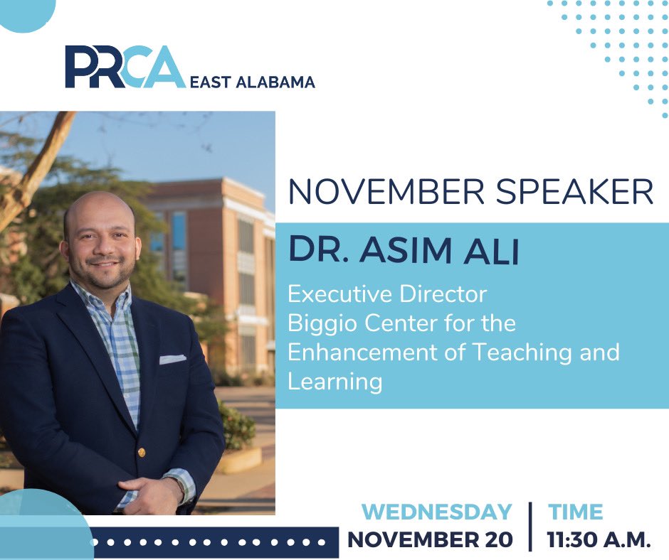 Join us on November 20th for our November Meeting with Special Guest Dr. Asim Ali! Members, check your email to RSVP.