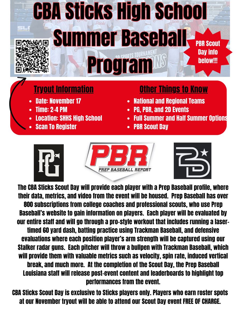 CBA Sticks 17U National Team is looking to add some outfielders &amp; PO’s for this summer! Please send me a message if you’re interested!! ⚾️⚾️