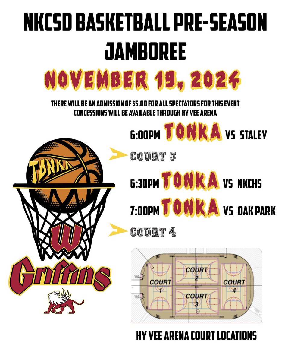 Parents, Family , and Spectators! Come out and support your 24/25 Tonka GBB Team at the NKCSD Basketball Jamboree November 19 at the Hyvee Arena 🏀🎉