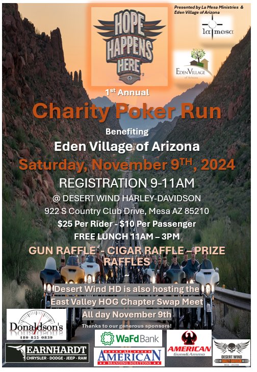 MinistriesLa's tweet photo. Join us THIS Saturday November 9th at 9am for the 1st Annual Hope Happens Here Charity Poker Run! All motorcycles are welcome to ride! There will be a Gun Raffle, Cigar Raffle, and a Watch Raffle!🎟️🏍️
If you have any questions feel free to message us!🙌🏻 

https://t.co/Q5urJlMxzT https://t.co/zLEDcRUjrK