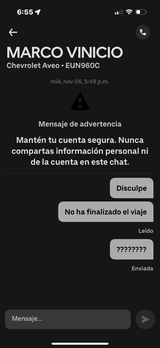pedrojsaf's tweet photo. @Uber_MEX he llegado a mi destino y el conductor no ha finalizado el viaje 
Que procede aquí ?? https://t.co/Dqf8kIlp9D