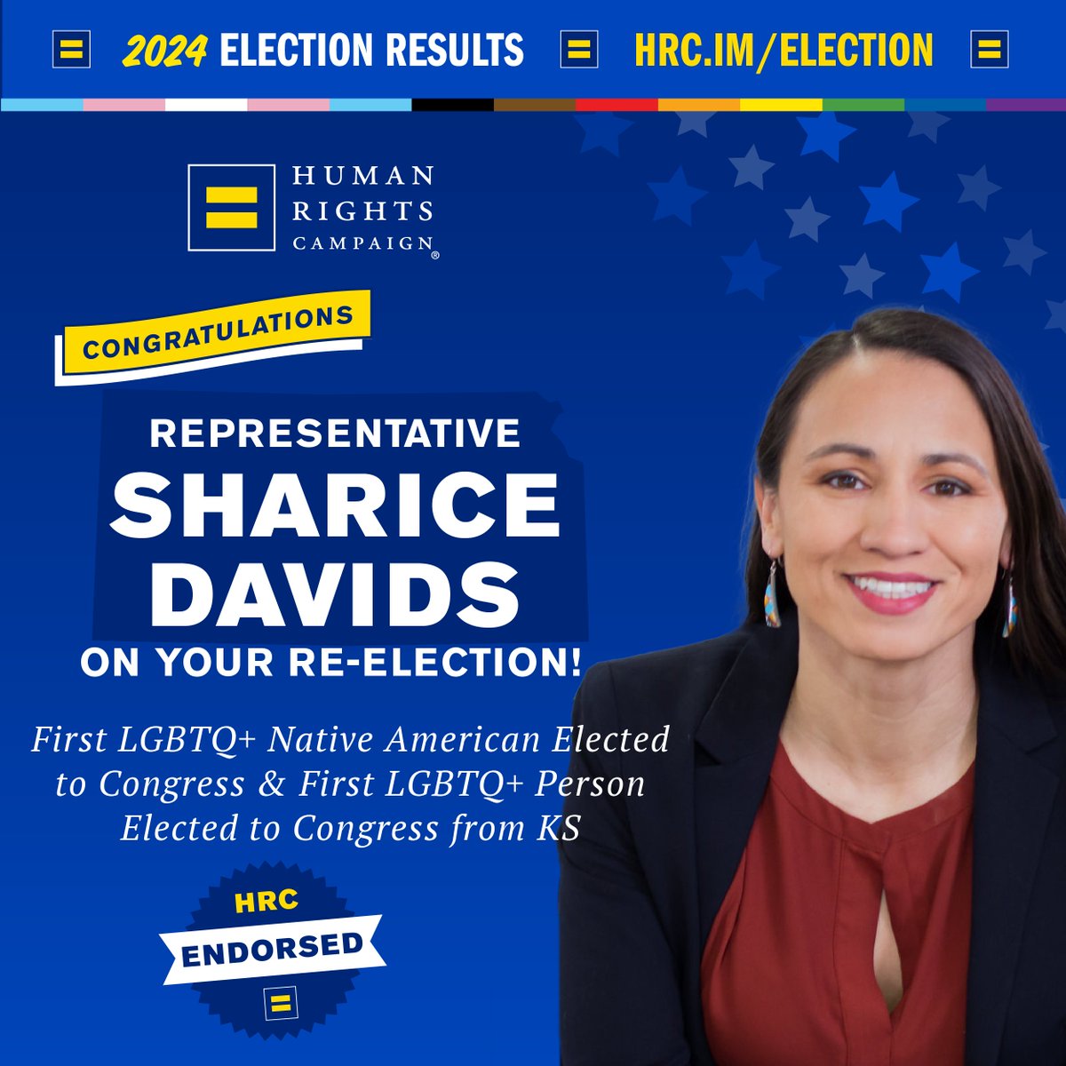 HRC (@hrc) on Twitter photo Congratulations to pro-equality champions, Representatives <a href="/AngieCraigMN/">Angie Craig</a>, <a href="/sharicedavids/">Sharice Davids</a>, and <a href="/ERICSORENSEN/">Eric Sorensen</a>, on their re-election victories. We're thrilled to continue partnering with you in the fight for equality.
Track more results: hrc.im/election Congratulations to pro-equality champions, Representatives <a href="/AngieCraigMN/">Angie Craig</a>, <a href="/sharicedavids/">Sharice Davids</a>, and <a href="/ERICSORENSEN/">Eric Sorensen</a>, on their re-election victories. We're thrilled to continue partnering with you in the fight for equality.
Track more results: hrc.im/election