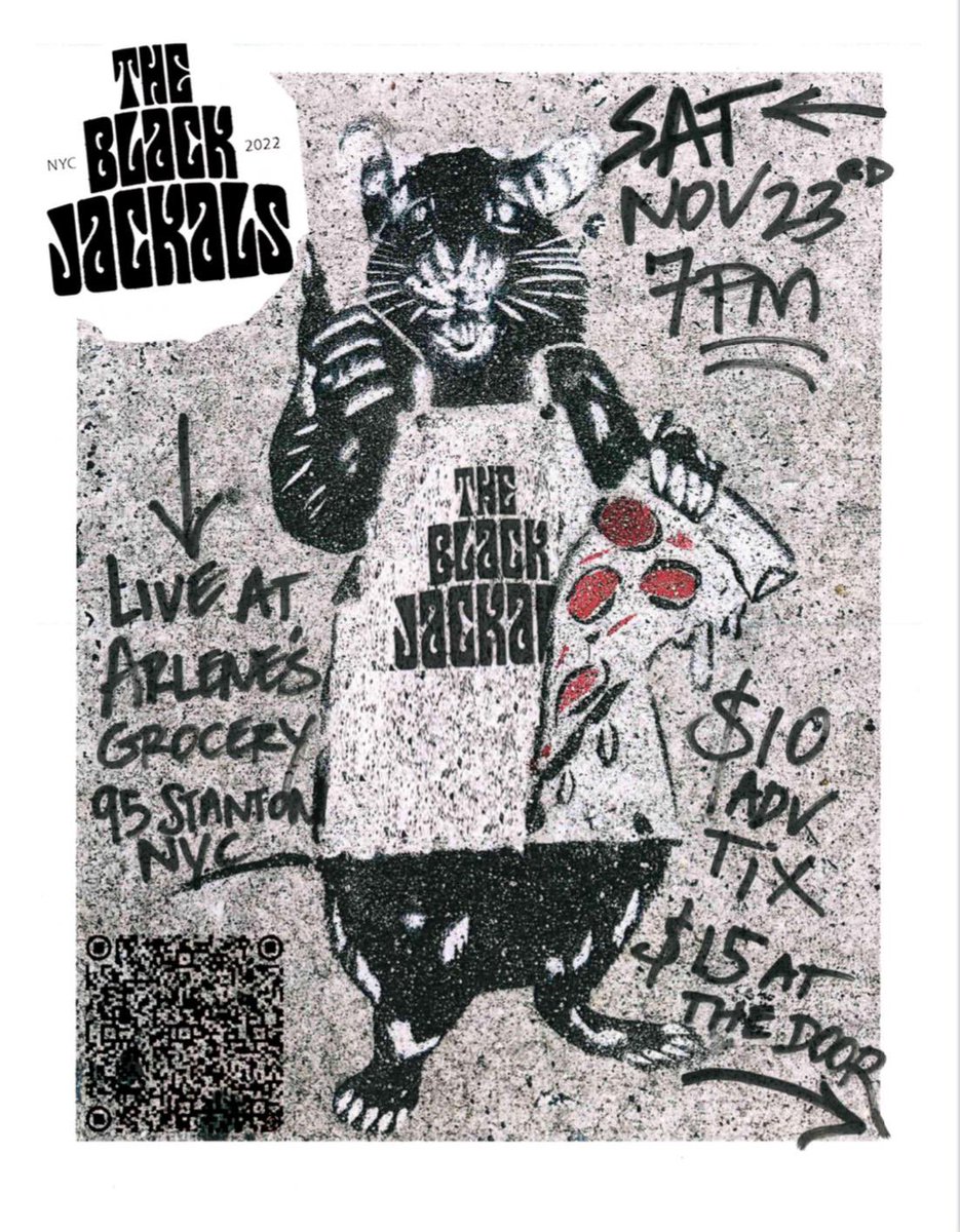 shaun gallagher (@shaungally) on Twitter photo OK JACKALS PACK! here it is our last show of 2024! And itβs going be #SPEZIAL!
Saturday November 23rd <a href="/arlenesgrocery/">Arlene's Grocery</a> we will be recording our set for a vinyl release.
GET YOUR TICKETS HERE
$10 π« π aftontickets.com/tether-relapseβ¦
6:30: Doors 21+ only
7-7:45: <a href="/TheBlackJackals/">The Black Jackals</a> OK JACKALS PACK! here it is our last show of 2024! And itβs going be #SPEZIAL!
Saturday November 23rd <a href="/arlenesgrocery/">Arlene's Grocery</a> we will be recording our set for a vinyl release.
GET YOUR TICKETS HERE
$10 π« π aftontickets.com/tether-relapseβ¦
6:30: Doors 21+ only
7-7:45: <a href="/TheBlackJackals/">The Black Jackals</a>