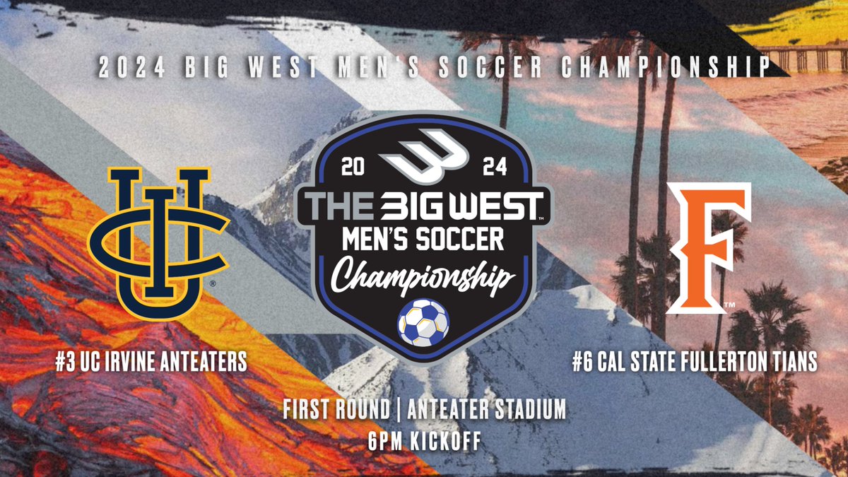 BigWestSports's tweet photo. Championship soccer continues with a cross town matchup in postseason play. ⚽️🏆

@UCImsoc takes on @FullertonMSOC in the first round of the Big West Men's Soccer Championship. 

🕕: 6pm PT
📺: https://t.co/Sl6YJ84AkZ
📊: https://t.co/WZCIWMsG9q

#OnlyTheBold x #NCCASoccer https://t.co/4vhG9og2ti