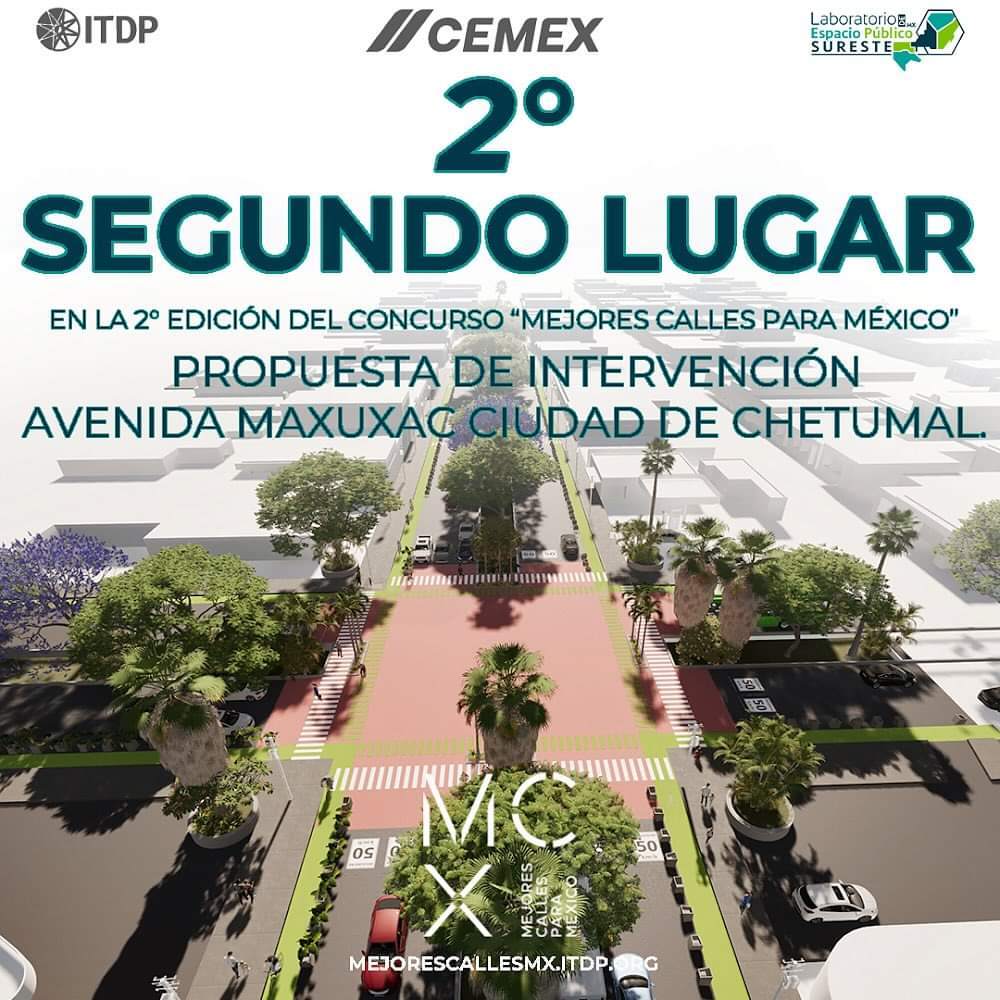 LABEP_SuresteMx's tweet photo. ¡Ganamos 2do lugar, en la 2da. edición del concurso #MejoresCallesparaMéxico! Con nuestro proyecto para la Av. Maxuxac. Una propuesta necesaria para la ciudad; una calle completa para todas y todos. Sigamos impulsando mejores calles para Chetumal, para Quintana Roo, y México! https://t.co/F0TPYz6Mgy