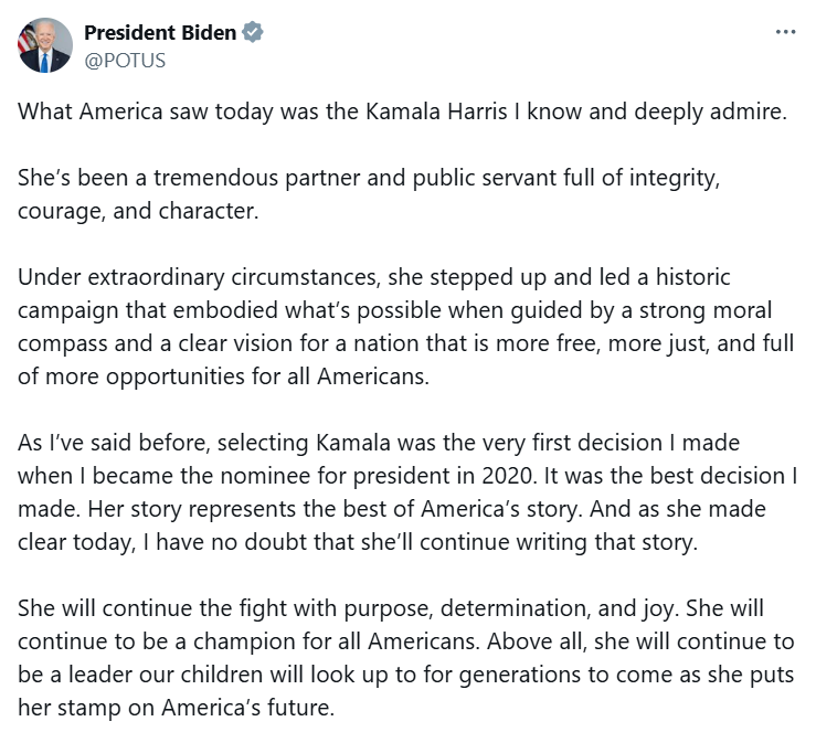 DDNewslive's tweet image. President #JoeBiden commends the efforts after Vice President #KamalaHarris conceded the race to Donald Trump in the #PresidentialElection2024