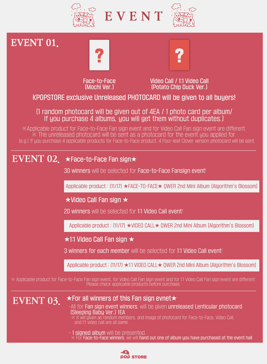 kpopstorecokr1's tweet photo. (11/17) QWER 2nd Mini Album [Algorithm's Blossom] 발매 기념 대면 Fansign / Video Call / 1:1 Video Call Event💿

🗓 응모 기간 : 11.07 11:00AM ~ 11.11 23:59PM(KST)
💌사인회 일정 : 11.17 19:00PM (KST) ~

🔗https://t.co/3UuzD78Hka
 
#QWER #ALGORITHMSBLOSSOM
#내이름맑음 https://t.co/Onoh8RbDRh