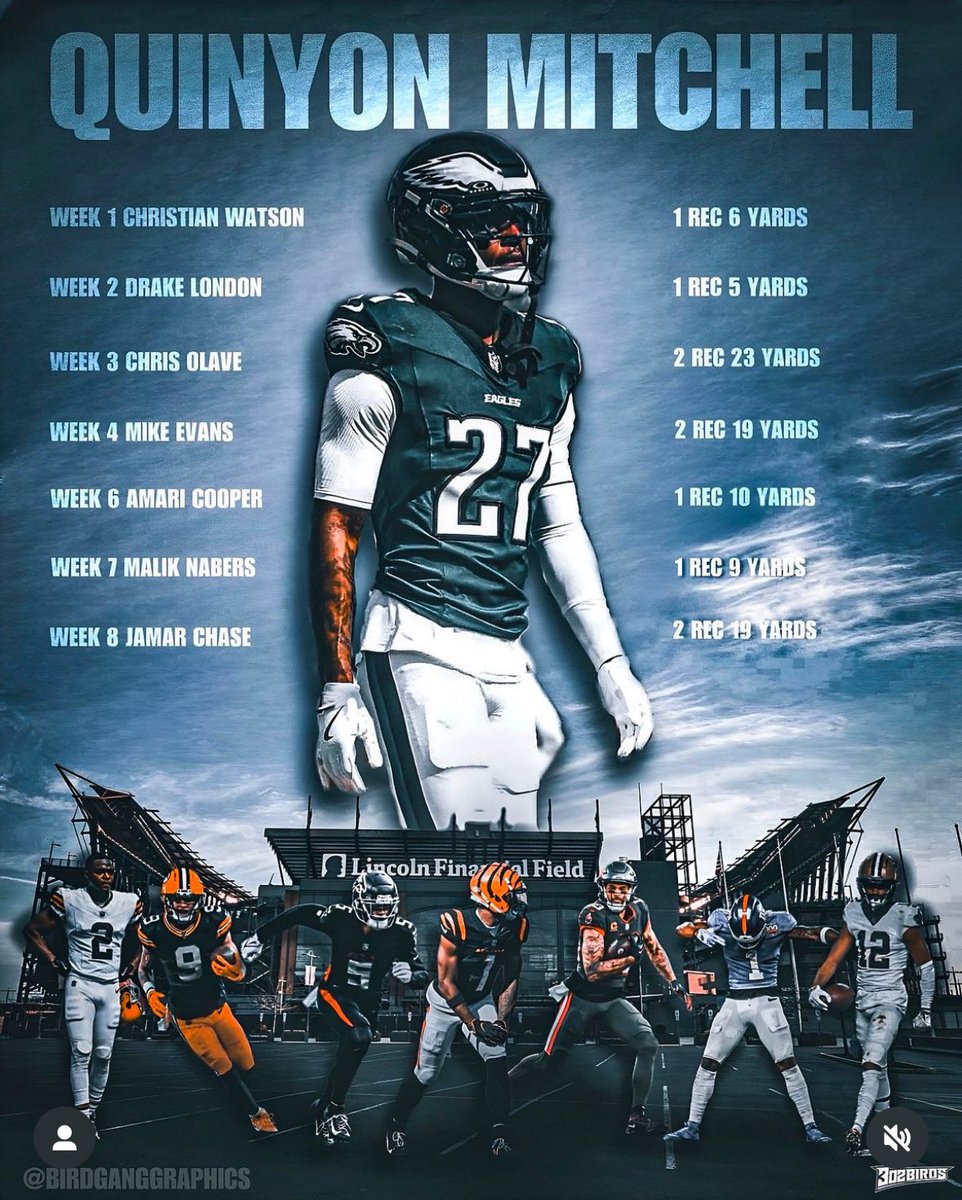 Revis graphic for Quinyon Mitchell 😭😭😭 he might be the best rookie corner of all time #FlyEaglesFly