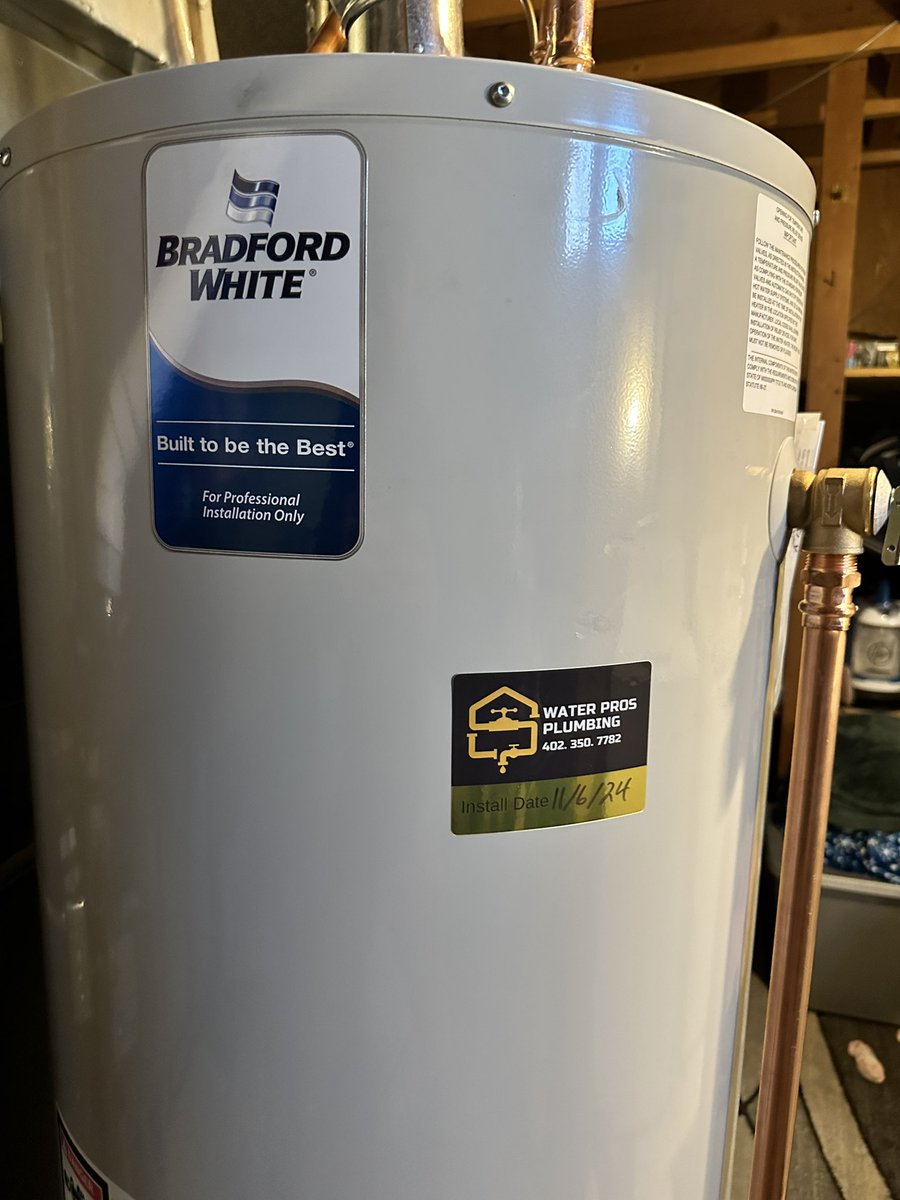WaterProsOmaha's tweet photo. 🔥🚰 Another smooth Bradford White water heater install today using Viega fittings &amp; Milwaukee tools! #WaterProsOmaha #PlumbingExperts https://t.co/Vy6Et6riGw