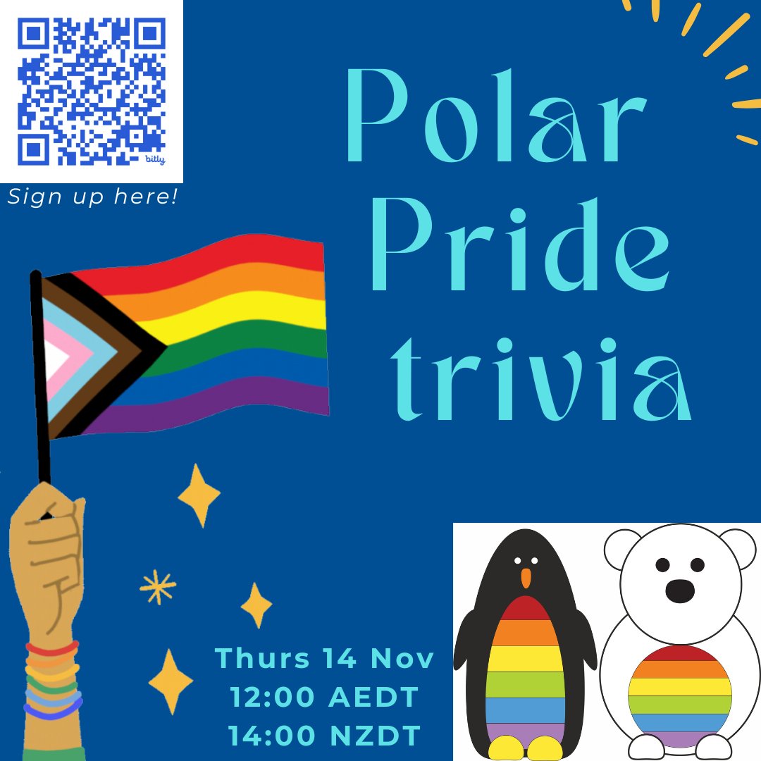Polar Pride trivia is happening ✨NEXT WEEK!✨ Sign up here: bit.ly/3YGAQtJ to join an in-person team at the Uni of Canterbury, Monash, or UTas; join a mixed online team; or start your own IRL hub at another Aus/NZ institution!