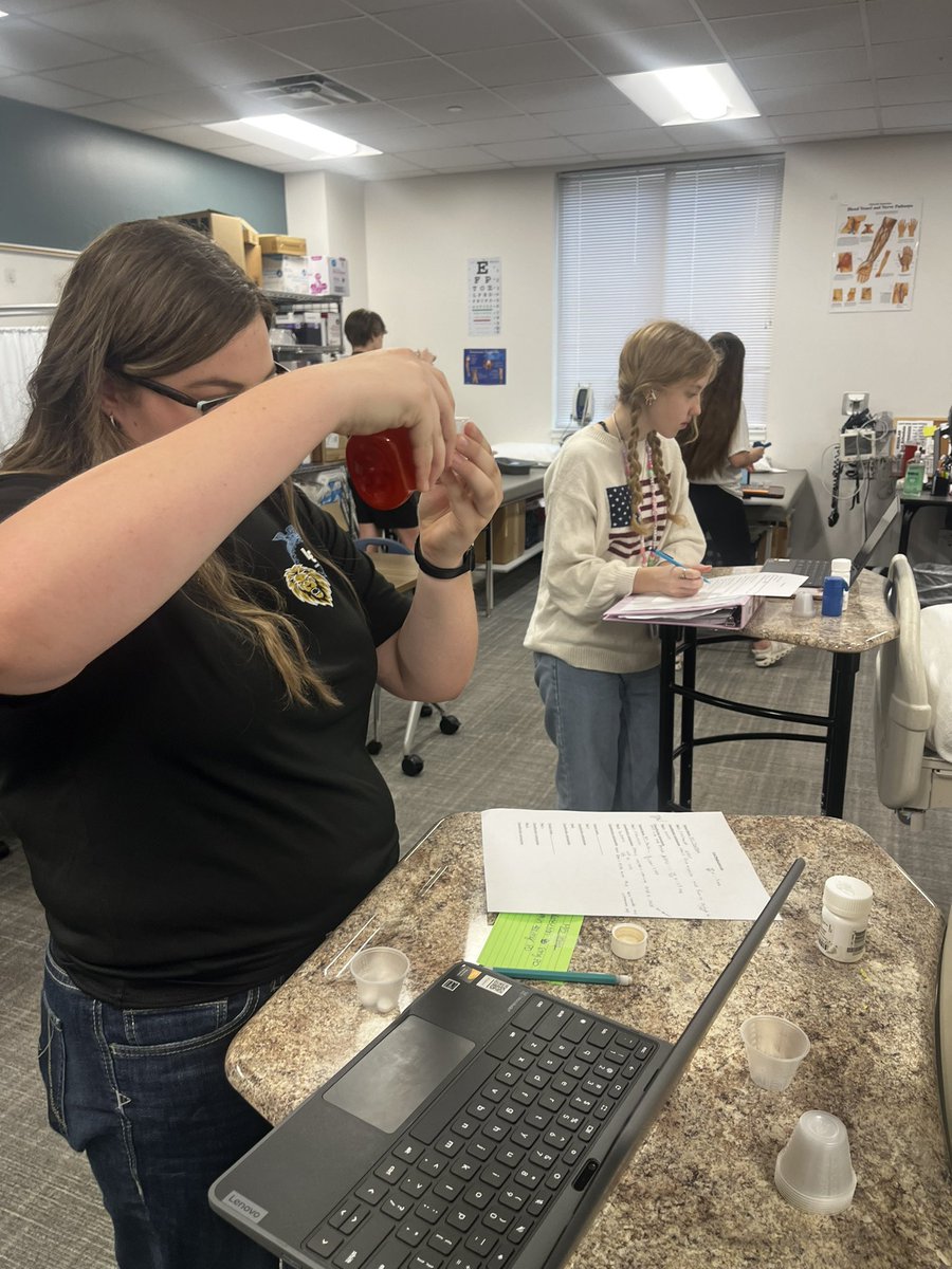 nursepmilli's tweet photo. CCMA student are learning about pharmacology, dosage calculations, and medication administration @MISDCareerTech https://t.co/ZsSyFgJalc