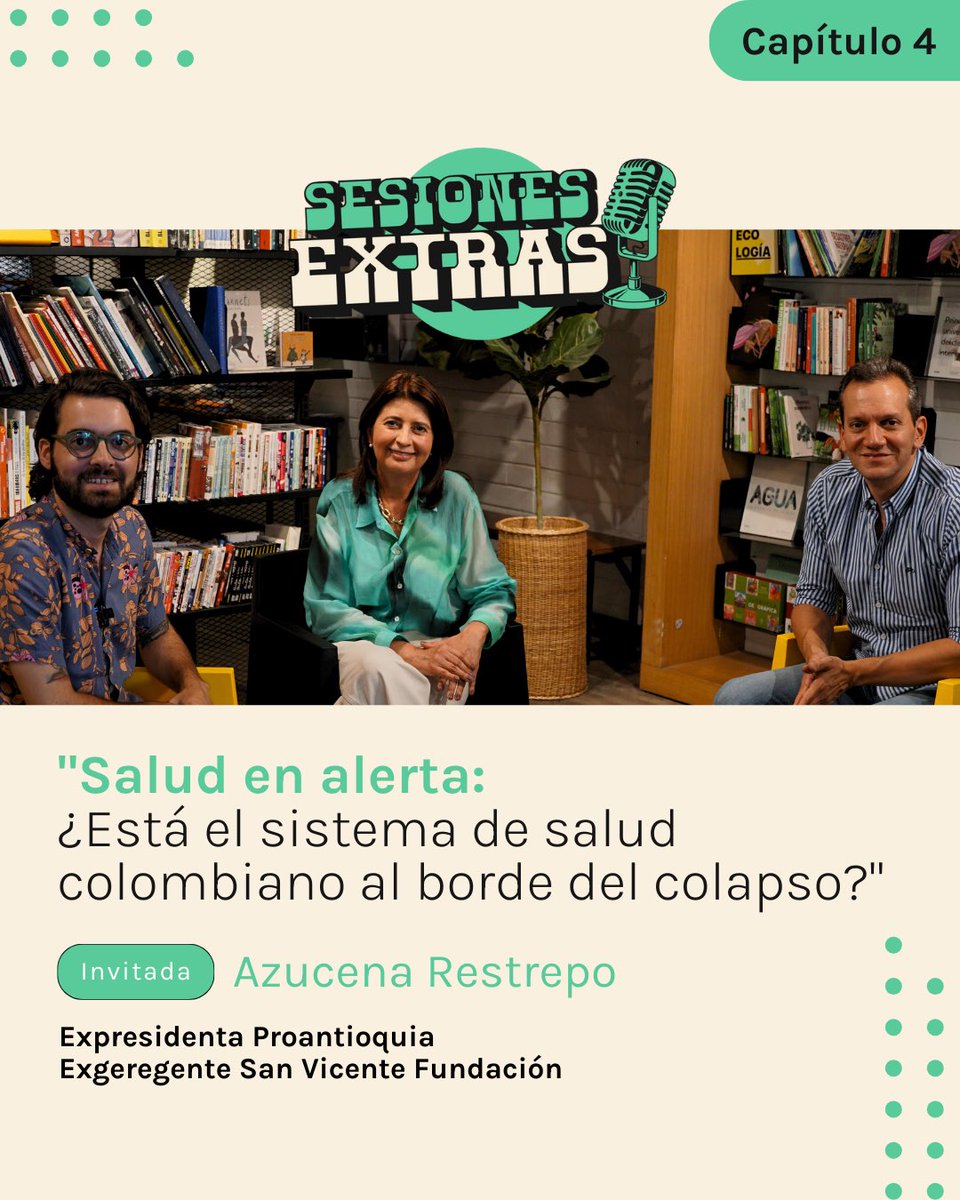 SesionesExtras's tweet photo. ¡Disponible ahora! 🎙️ El cuarto capítulo de Sesiones Extras

En este nuevo episodio de #SesionesExtras, nos acompaña Azucena Restrepo, expresidenta de Proantioquia y exgerente del Hospital San Vicente Fundación. 🎙️ Junto a ella, exploramos la compleja situación del sistema de #salud colombiano, abordando sus deficiencias en infraestructura, el acceso limitado a servicios y las consecuencias de la alta demanda.

📺 Ver en YouTube: https://t.co/VfFnJTQOeH
🎧 Escuchar en Spotify: https://t.co/CQQOSSFhuk

💡¿Está el sistema al borde del colapso? Acompáñanos mientras analizamos las causas, implicaciones y posibles soluciones para evitar una crisis en la salud pública.