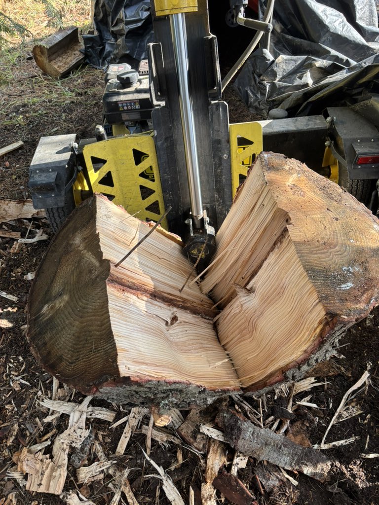 RevBug's tweet photo. @NerdyCheeseCurd I’m not logging but am processing firewood. It’s concrete. Something to accomplish. 
Thank gawd for splitters. https://t.co/TSCeX4JviT