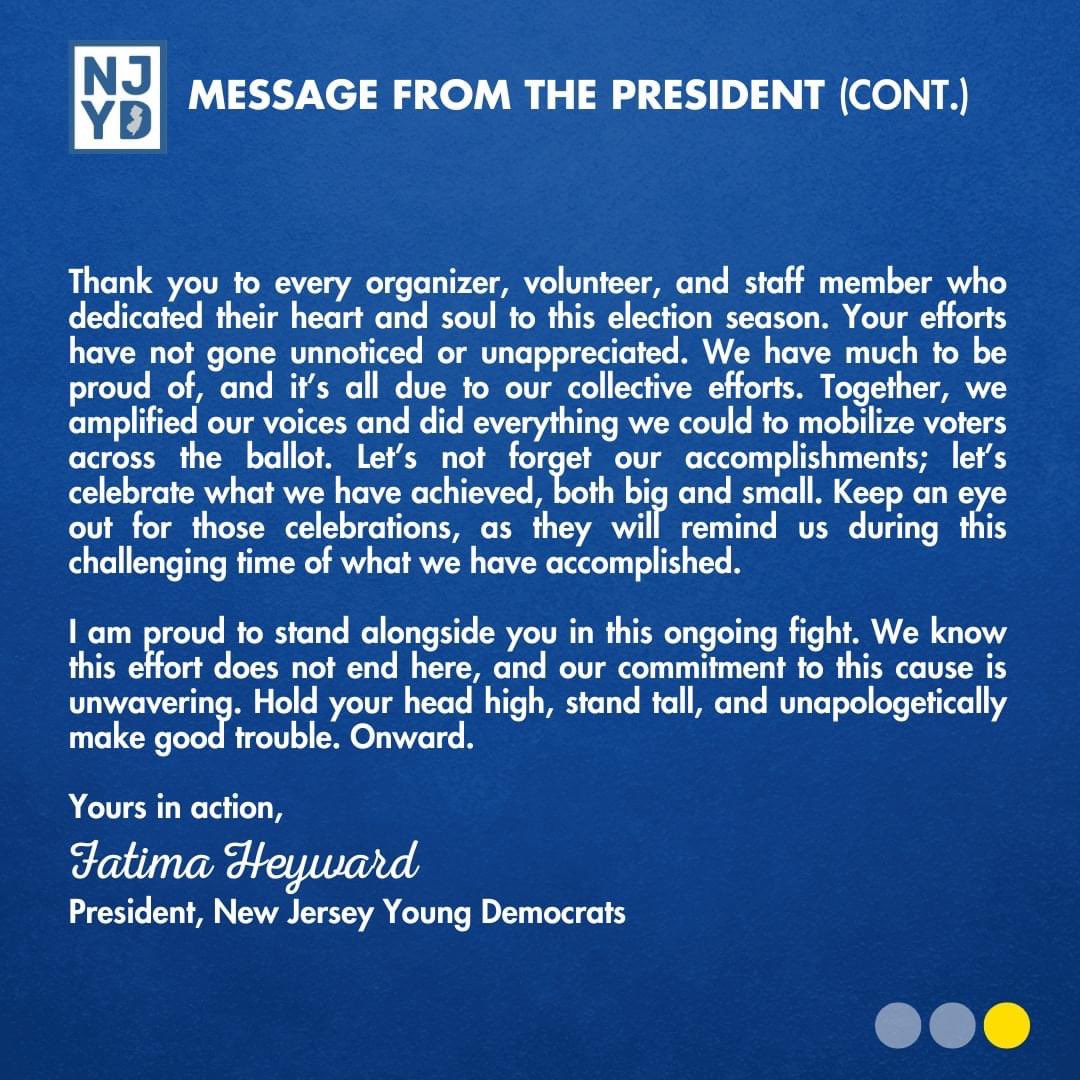 NJYoungDems's tweet photo. A Message From NJYD President Fatima Heyward: https://t.co/WJJrZCLWkh