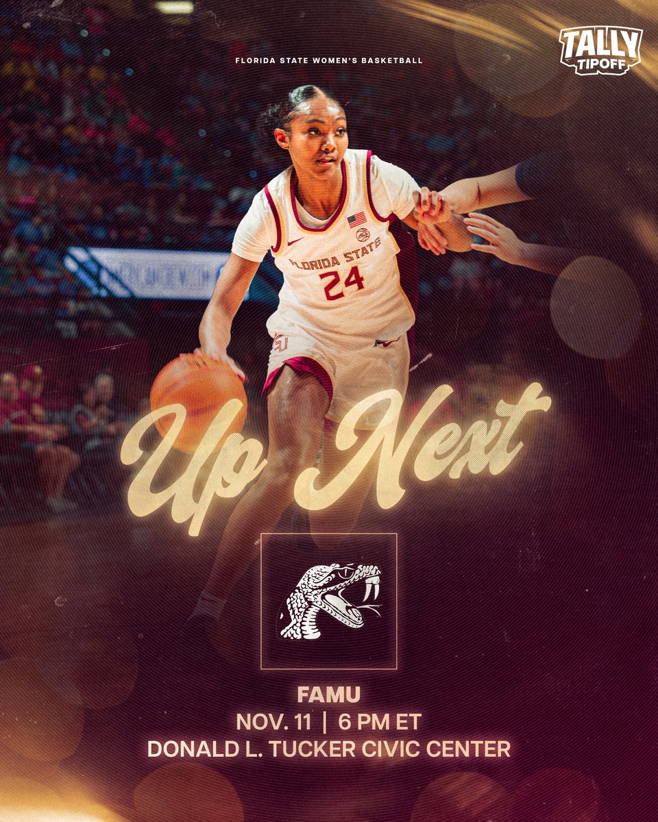 fsuwbb's tweet photo. We're back home Monday for the 𝐓𝐚𝐥𝐥𝐲 𝐓𝐢𝐩𝐨𝐟𝐟 🏀 Veterans and military personnel can receive discounted tickets with proof of ID 

🎟️ https://t.co/nVy17ObquJ
ℹ️ Military Appreciation

#NoleFAM https://t.co/Ht7jLS0Mf1