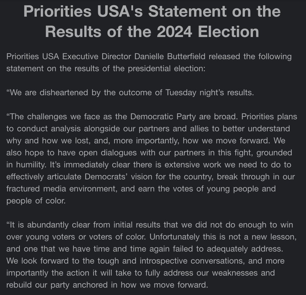 likebutterfield's tweet image. Filled with gratitude today for everyone who left it on the field. Here is the statement from the team at @prioritiesUSA 🤍