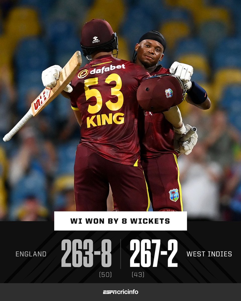 Carty and King hundreds ace the chase to seal West Indies a 2-1 ODI series win! 🏆

es.pn/WIvENG24-ODI3 | #WIvENG