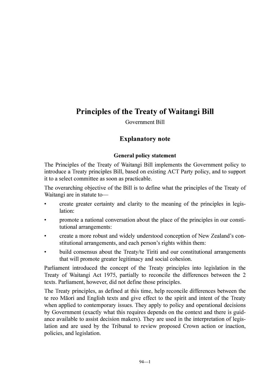 This bill would be an act of constitutional vandalism (albeit it is slated not to make it past 2nd reading), due to the way it seeks to codify a fictional and bad faith interpretation of te Tiriti / the Treaty and its principles.

legislation.govt.nz/bill/governmen…