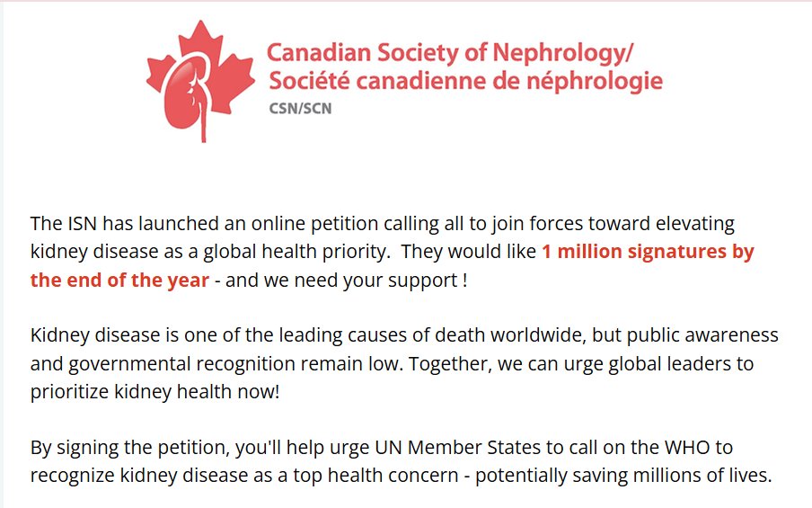 CSN (@csnscn) on Twitter photo Please sign the <a href="/ISNkidneycare/">Int Society of Nephrology</a> petition to make kidney health a global priority
theisn.org/in-action/advo… Please sign the <a href="/ISNkidneycare/">Int Society of Nephrology</a> petition to make kidney health a global priority
theisn.org/in-action/advo…