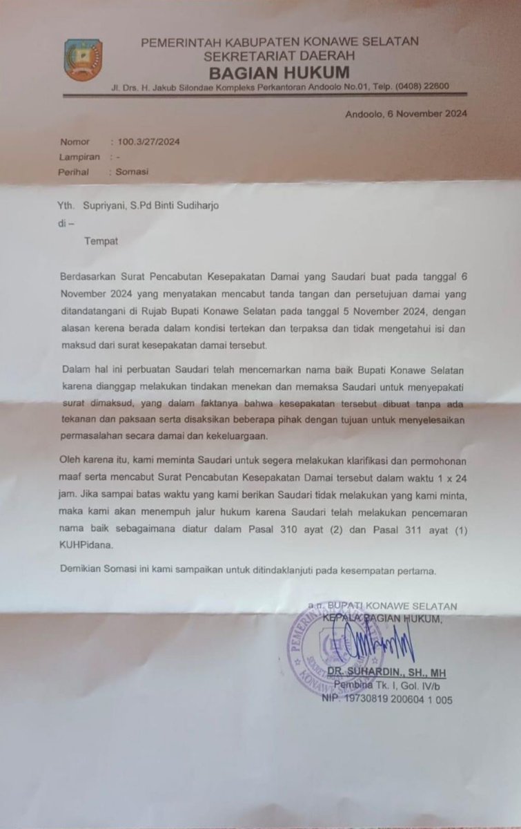 Ibu Guru Supriyani tengah berjuang melawan dugaan kriminalisasi, malah diancam kriminalisasi lagi oleh Pemda Kabupaten Konawe Selatan. Bantu Ibu Guru Supriyani melawan pemerintah daerahnya. <a href="/tempodotco/">tempo.co</a> <a href="/aik_arif/">Ahmad Arif</a> <a href="/Dandhy_Laksono/">Dandhy Laksono</a> <a href="/Gerindra/">Partai Gerindra</a> <a href="/prabowo/">Prabowo Subianto</a>