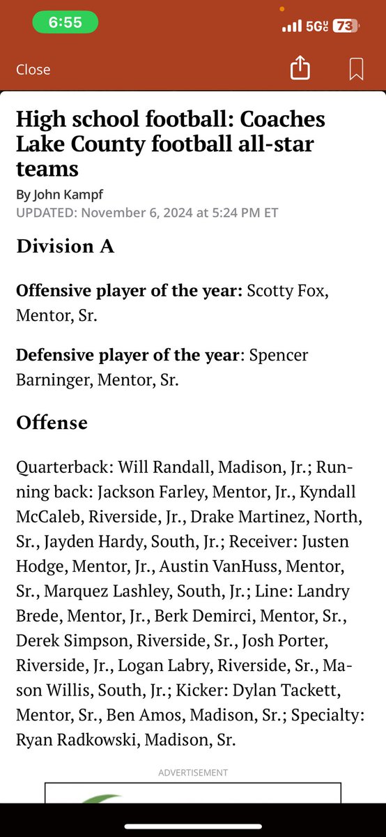 blessed to be named first team all county as a junior. thank you to all the people that nominated and voted for me and thank you to my coaches and teammates for helping me get this reward without them i couldnt do any of this
<a href="/NHPreps/">News-Herald preps</a> <a href="/cam_palmer55/">Cameron Palmer</a> <a href="/MadFootball212/">Madison Football</a> @TheJEAcademy