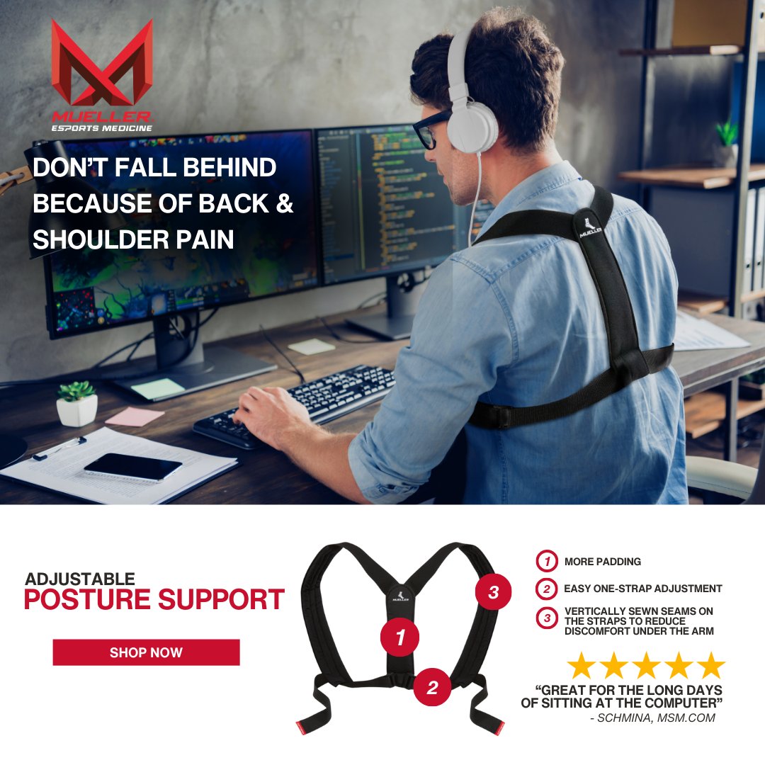 mueller_esports's tweet photo. Adjustable Posture Support from Mueller® provides light support to the upper back to help correct and improve posture.
Shop Mueller at https://t.co/RaEA92g1Ac
#shopmueller #teammueller #muellerready #builtinsport #madeforlife #muellertough #esports https://t.co/FXQhX58Kgl