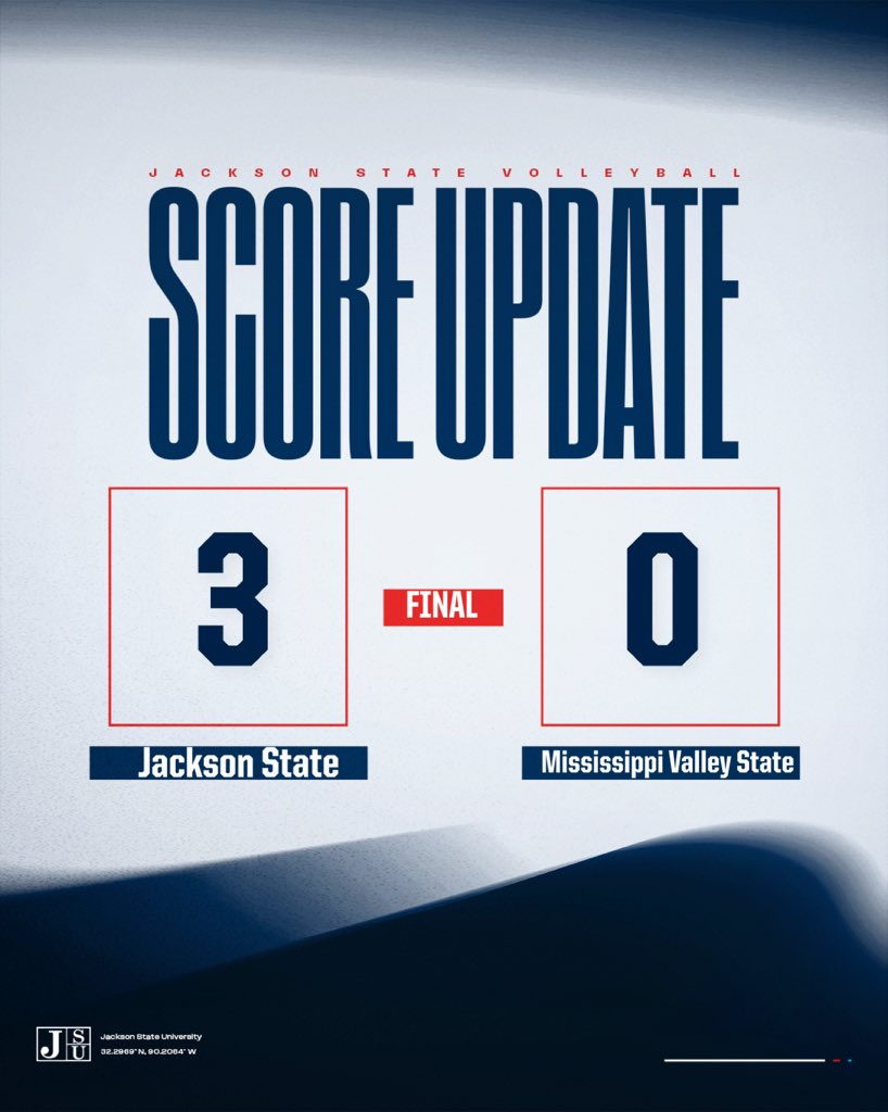 TIGERS WIN‼️

JSU defeats Mississippi Valley State 3-0 at home. The Tigers will return to the AAC to host Alabama State on Friday for Greek/Student Organization Night. First serve is at 6pm🏐

#TheeILove | #GoJSUTigersVB🐅