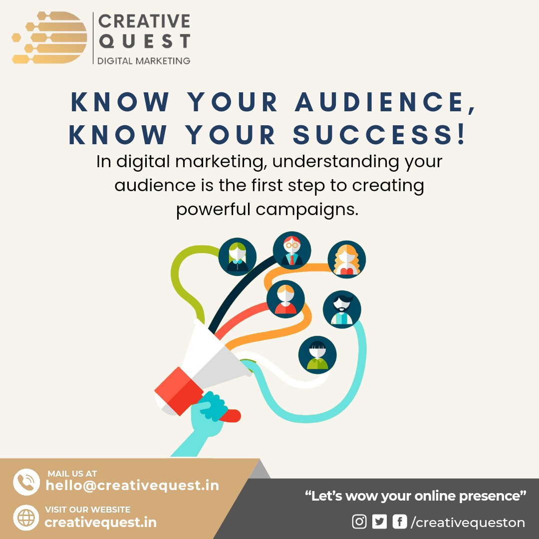 creativequeston's tweet photo. 🔍 Know your audience, know your success! In digital marketing, understanding your audience is the first step to creating powerful campaigns. From demographics to preferences, dive deep to design content that truly resonates! 🌐💡 #DigitalMarketing #MarketingTips #SocialMedia https://t.co/tdtUEYWBo8