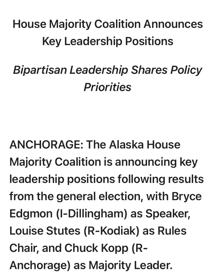 Great news! The Alaska State House has flipped. We now have a pro-education, pro-worker majority in charge, and I’m in it! The bipartisan coalition in the AK Senate held strong. Both bodies are ready to collaborate. Thank you, Alaska. Expect good things ♥️ #AKelect #akleg