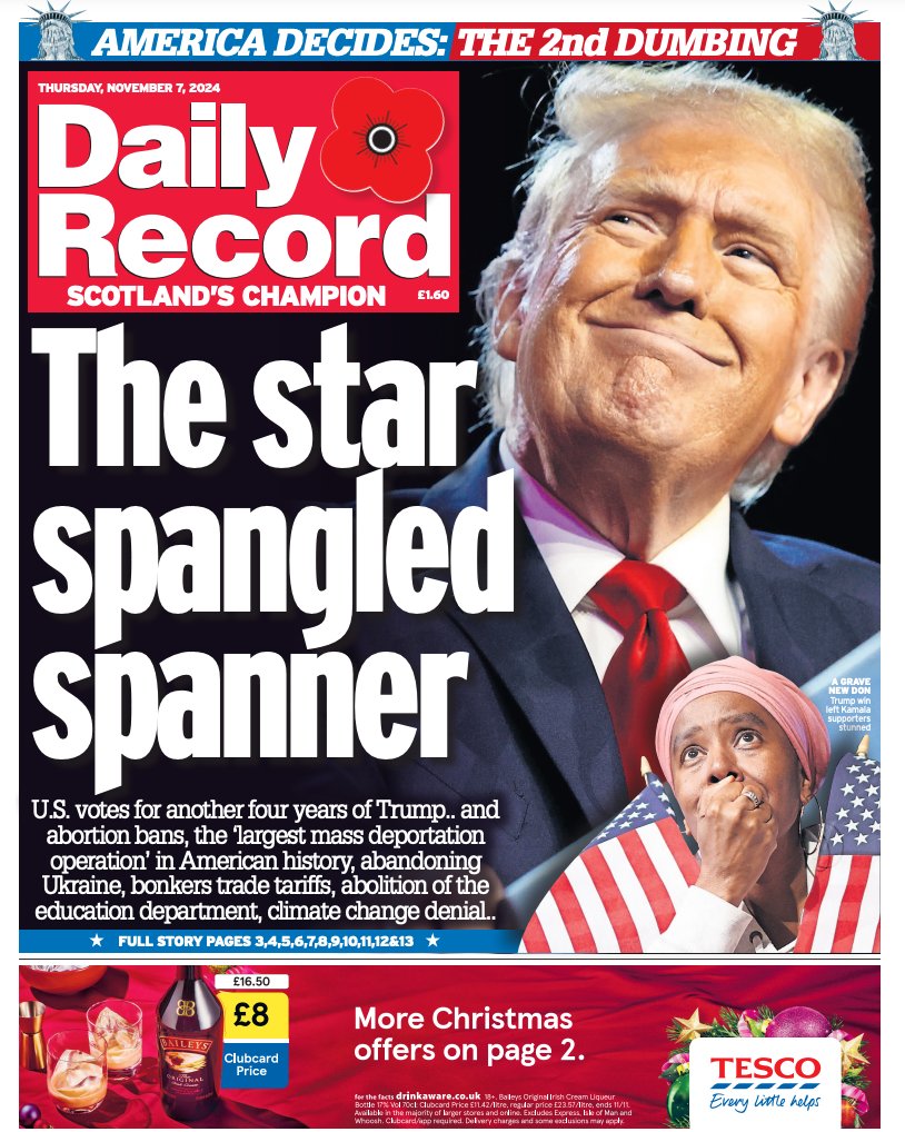 Today's Daily Record leads on Donald Trump winning the US presidential election #ScotPapers